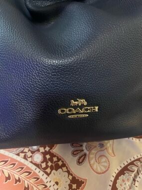 Coach Blue Pebbled Leather Shoulder Bag with Gold Logo